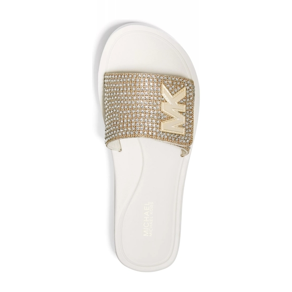 New! MICHAEL KORS Rhinestone MK Logo Platform Slide Sandals Shoes Open-Toe - Picture 3 of 7